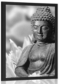 Poszter békés Buddha fekete fehérben