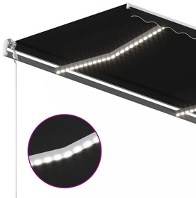 antracitszürke kézzel kihúzható LED-es napellenző 4x3 m