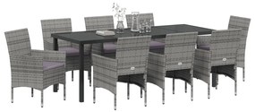 9 Részes Kerti Étkező Szett Szürke Poli Rattan