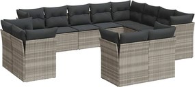 vidaXL 12 részes világosszürke polyrattan kerti ülőgarnitúra párnával