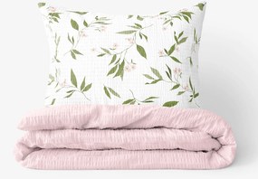 Goldea krepp ágyneműhuzat duo - jázmin virágmintás - púderrózsaszín hátoldal 140 x 200 és 70 x 90 cm