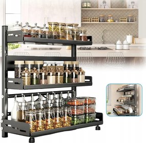 Álló fűszertartó állvány, 3 szintes polc a konyhapulthoz