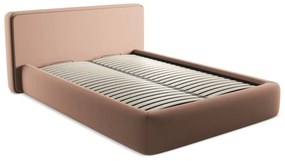 Világos rózsaszín kárpitozott ágyneműtartós franciaágy ágyráccsal 140x200 cm Kiana – Makamii