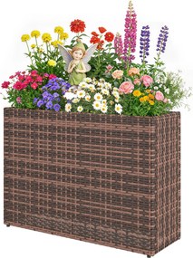 Outsunny emelt virágláda állítható lábakkal teraszra és erkélyre — PE-rattan, önálló acélváz, levehető bélés, barna | Aosom