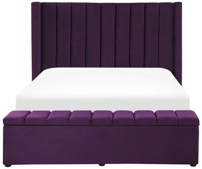 Lila bársony franciaágy ládával 140 x 200 cm NOYERS Beliani