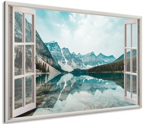 Gario Vászonkép Nyitott ablak Türkizkék tó Méret: 90 x 60 cm