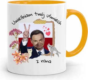 Duda András Sárga Elnöki Bögre Nyomtatott Mintával