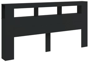 fekete szerelt fa LED-es fejtámla 200 x 18,5 x 103,5 cm