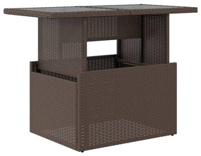 barna polyrattan üveglapos kerti asztal 100 x 55 x 73 cm