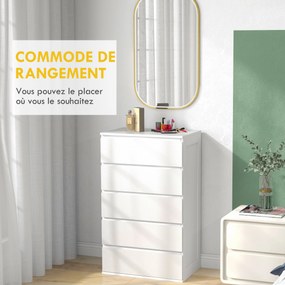 HOMCOM 5-Fiókos Éjjeliszekrény - Modern Stílus, Csendes Zár Mechanizmus - 60 x 38 x 100 cm, Fehér | Aosom