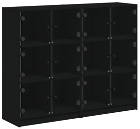 fekete szerelt fa könyvespolc ajtóval 136 x 37 x 109 cm