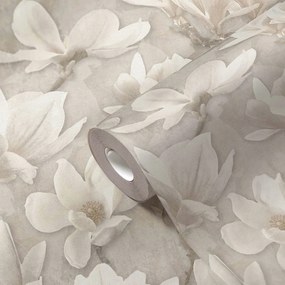 Vinyl tapéta flizelin virágok magnólia 3D hatás Bézs mosható 10 m