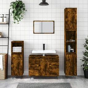Füstös tölgyszínű szerelt fa fürdőszobaszekrény 80 x 33 x 60 cm
