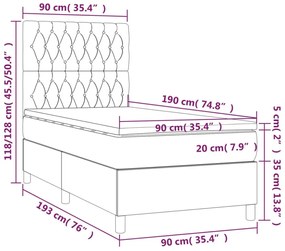 krémszínű szövet rugós és LED-es ágy matraccal 90x190 cm