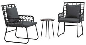 Kert étkező szett 3 pcs Fekete és Antracit Poli rattan és acél