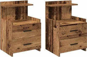 vidaXL 2 db-os 2 fiókos éjjeliszekrény régi fából 40 x 36,5 x 62 cm