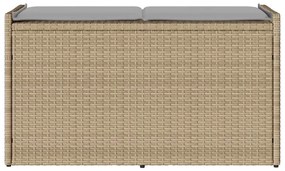 Bézs polyrattan kültéri tárolópad párnával 100 cm