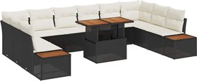 vidaXL Kert étkező szett párnával 11 pcs Fekete és bézs