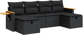 vidaXL 6 részes fekete polyrattan kerti ülőgarnitúra párnákkal