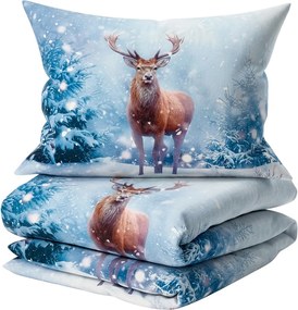 3D pamut ágynemű SNOWY DEER kék + párnahuzat 40x50 cm ingyenesen Ágyneműhuzat mérete: 70 x 90 cm | 140 x 200 cm
