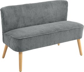 HOMCOM 2 személyes modern kanapé karfa nélkül kordbársonyos megjelenéssel, kicsi lounge kanapé fából készült lábakkal, 117 x 56,5 x 77 cm, szürke | Ao