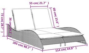 fekete polyrattan napozóágy párnákkal 114x205x73 cm