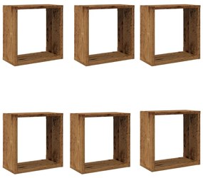 6 db antik fa színű szerelt fa fali kockapolc 30x15x30 cm
