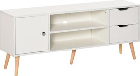 HOMCOM TV Állvány 50" TV-khez Modern Nappali Asztal 2 Nyitott Polccal és 2 Fiókkal 30 kg Terhelhetőséggel 120x28x44 cm Fehér | Aosom