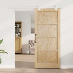 Tolóajtó Természetes és fehér 86 x 198.5 cm Tömör fenyő és acél
