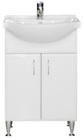 VERTEX Bianca Plus 55 alsó szekrény mosdóval, magasfényű fehér színben (Szekrény)