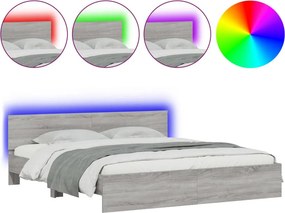 vidaXL szürke sonoma színű ágykeret fejtámlával és LED-del 200x200 cm