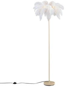 Art Deco bézs állólámpa fehér tollakkal - Peahen