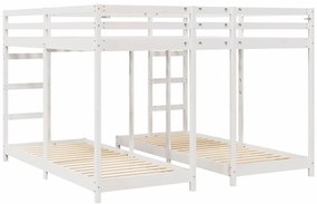 vidaXL Háromszintes emeletes ágykeret Fehér 200 x 200 cm Tömör fenyőfa