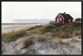 Poszter Alumínium Keret Piros Házikó Skandináv Tengerpart Dánia Fanø 60x40