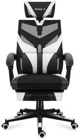 Gamer szék ergonomikus lábtartóval, fekvőtámasz , fekete-fehér.