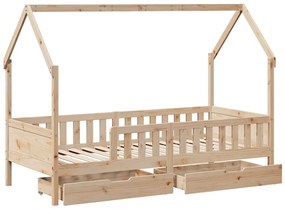tömör fenyőfa gyerekágykeret fiókokkal 90 x 200 cm