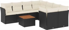 vidaXL 9 részes fekete polyrattan kerti ülőgarnitúra párnákkal