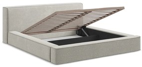 Világosszürke kárpitozott ágyneműtartós franciaágy ágyráccsal 180x200 cm Noho – Makamii