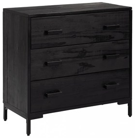 fekete tömör fenyőfa fiókos szekrény 75 x 35 x 70 cm