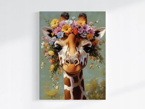 Vászonkép Canvas Portré Állat Zsiráf Virágok Koszorú Tavasz 75x100