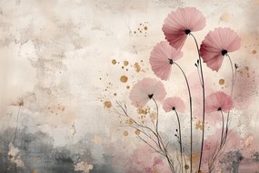 Fotótapéta Flizelina Absztrakt Rózsaszín Pipacs Virágok Boho 416x290 ragasztó