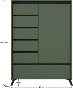 Komód, smoke zöld/fekete, LONGY REG1D5S1K