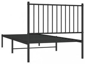 fekete fém ágykeret fejtámlával 90 x 200 cm