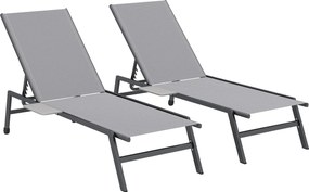 Outsunny 2 darab állítható napozóágy készlet — 5 pozíció, oldalasztalok, kerekek, 120 kg | Aosom