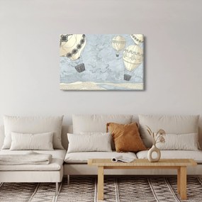 Kép - léggömbök a város felett, hűvös tónusok (90x60 cm)
