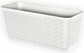 Virágtartó láda fehér rattan erkély terasz ablakpárkány 40cm állvánnyal