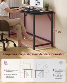 VASAGLE számítógépasztal, íróasztal, 120 x 50 x 76 cm, acélvázzal, állítható lábakkal, ébenfekete és tintafekete