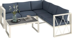 Outsunny 4 darabos kültéri kertibútor szett, L-alakú szófával, 2 kétfős szófával, állítható sarkú szófával és középasztallal bézs és szürke párnákkal