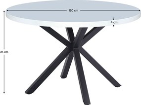 Étkezőasztal, fehér matt/fekete, átmérő 120 cm, MEDOR