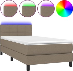 vidaXL tópszínű szövet rugós és LED-es ágy matraccal 90x200 cm